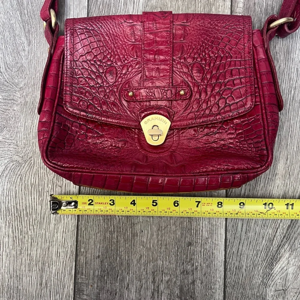 Brahmin Dark Red Croc-Embossed Leather Crossbody Bag - Picture 7 of 10